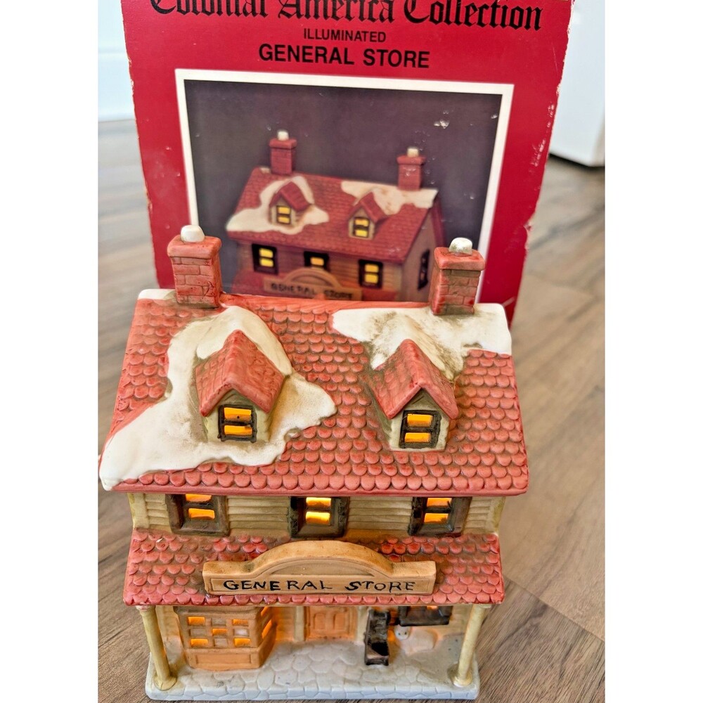 1989 Colonial America Collection General Store w/ LIGHT Christmas Village WORKS